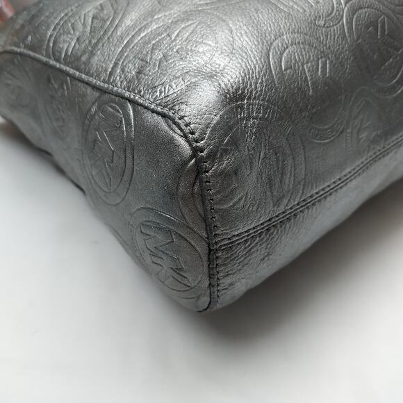 Michael Kors Jet Set Metallic Gray Leather Double Handles Tote Shoulder Bag - Picture 6 of 13